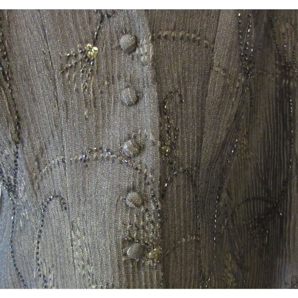 Carmen Marc Valvo Beaded Short Brownish Green Button Down Jacket in Sz 12 - Picture 3 of 7